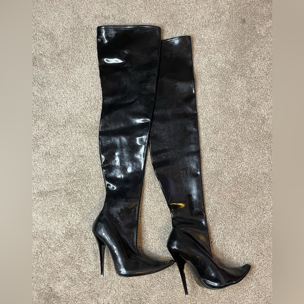 100% real dominatrix latex fetish thigh high rubber boots s&m